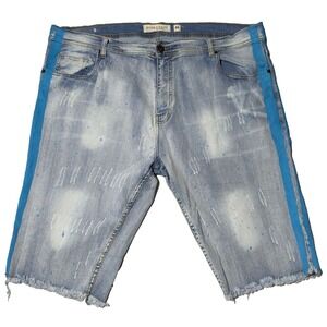 EVOLUTION IN DESIGN Men 44 Cotton Stretch Painter Splatter 13" Denim Jean Shorts